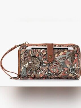 Sakroots Floral Zip Wristlet in Pink Tan Black